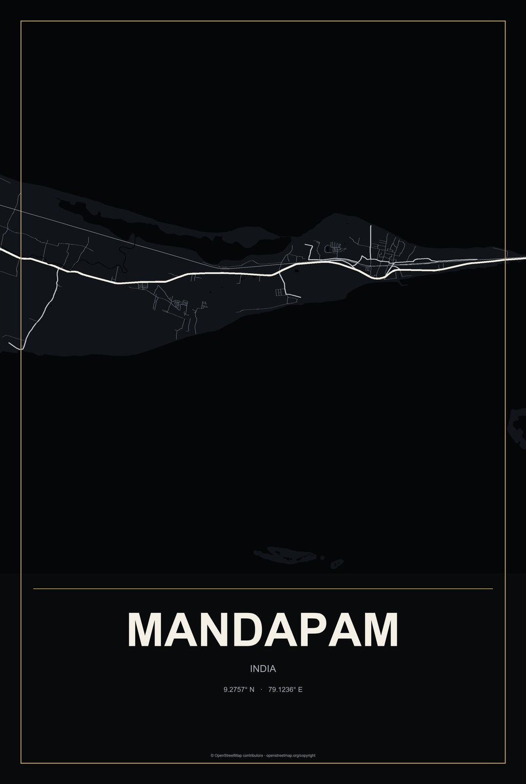 Mandapam, India City Map Aluminum Sign in Metropolitan Noir style