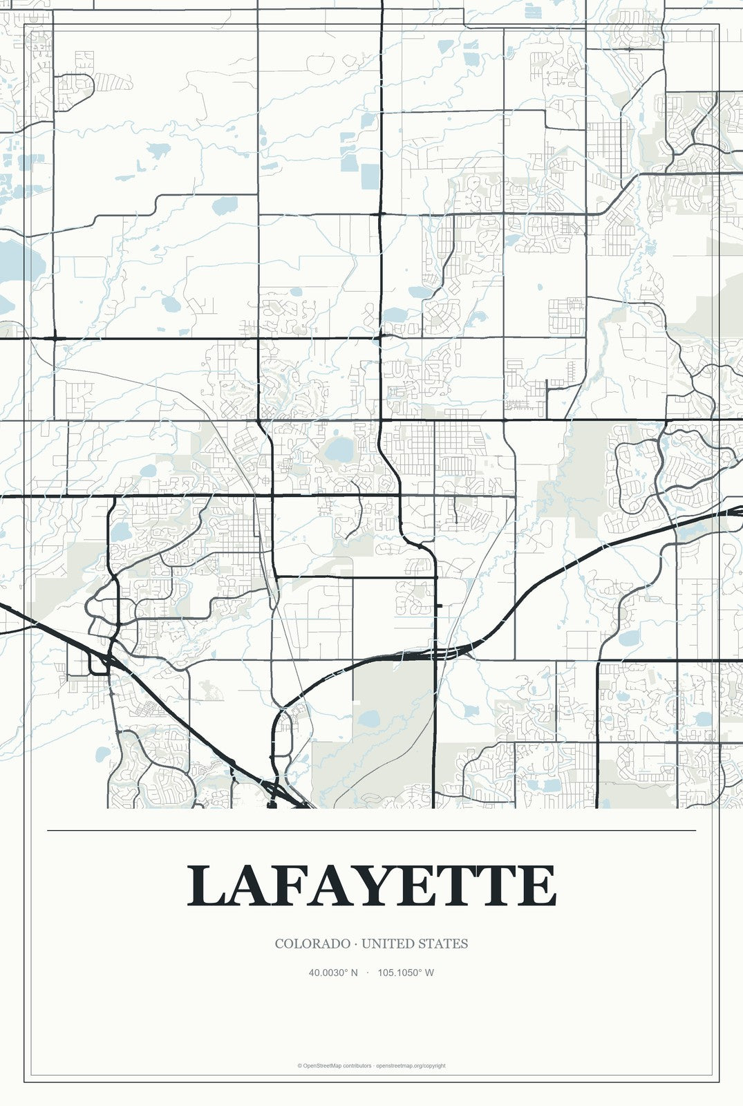 Lafayette, Colorado City Map Aluminum Sign in Gallery Air style