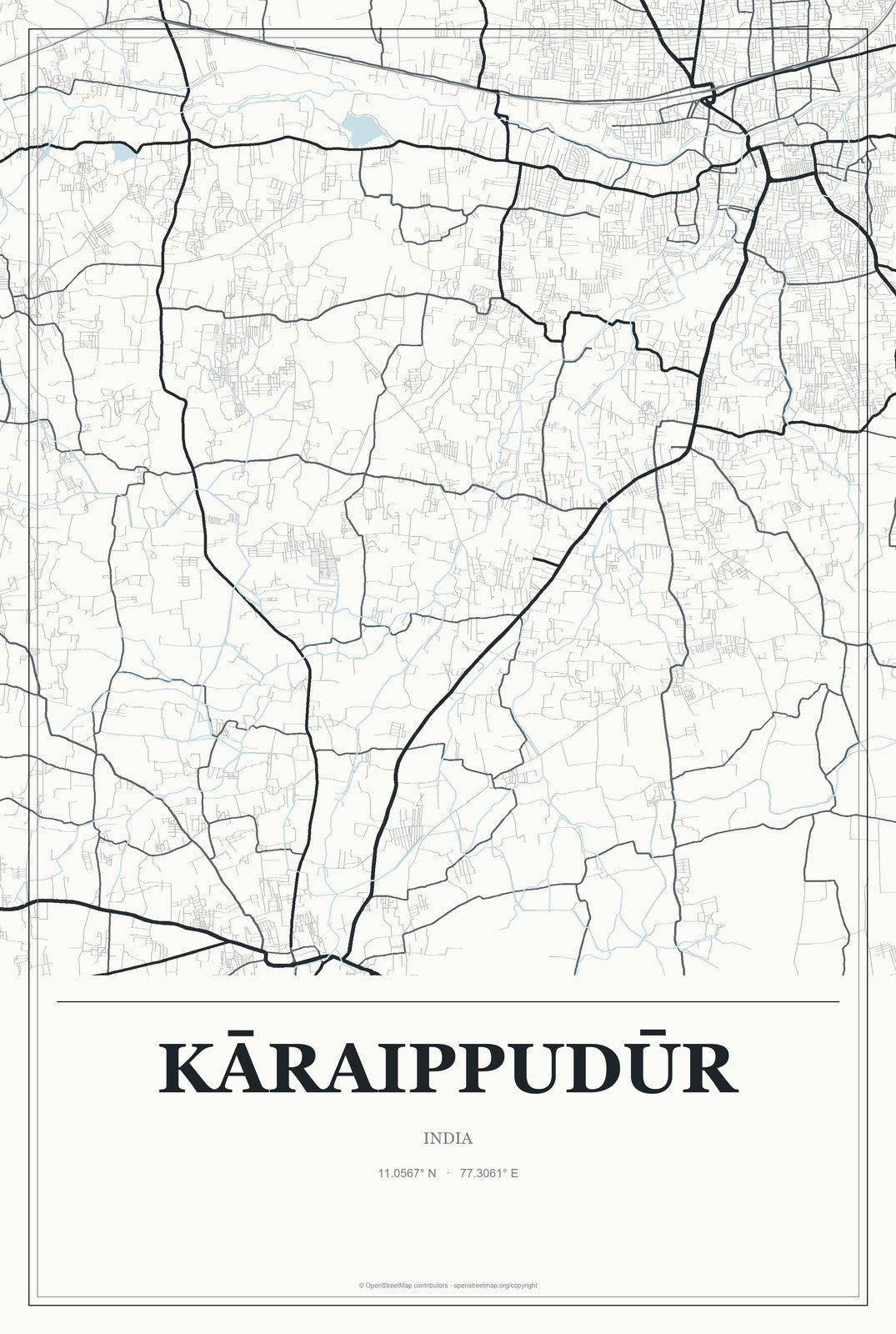Kāraippudūr, India City Map Aluminum Sign in Gallery Air style