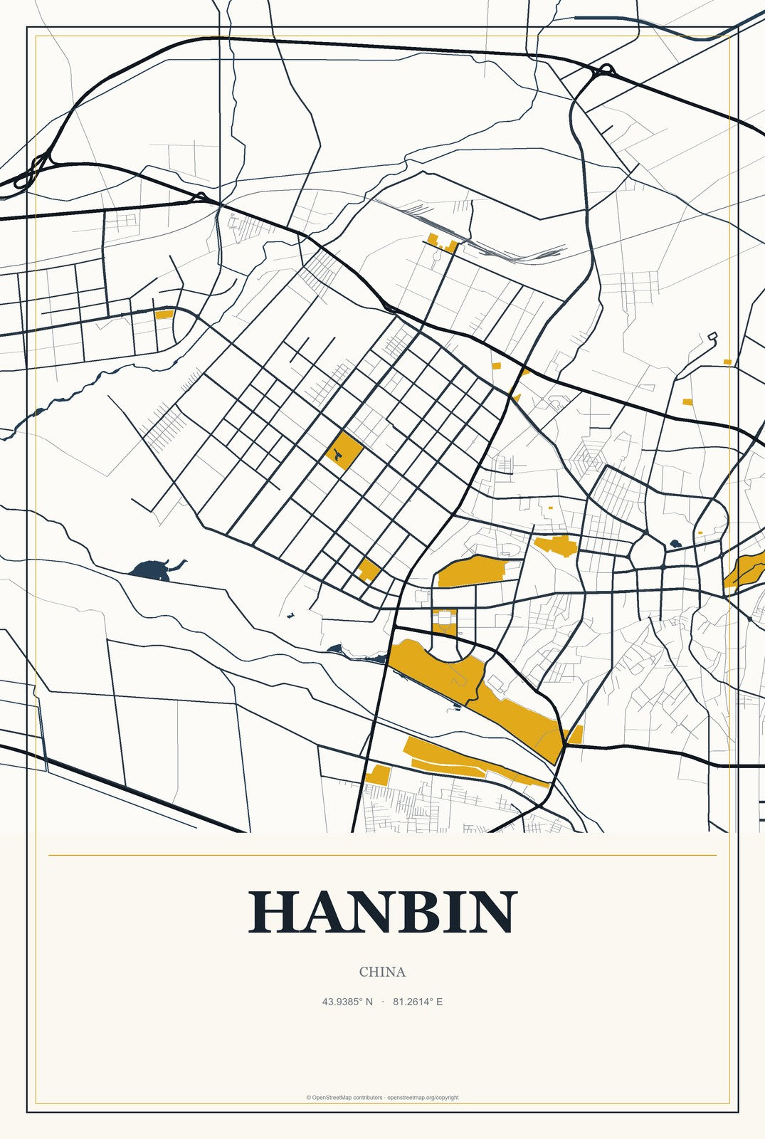 Hanbin, China City Map Aluminum Sign in Citrine Modern style