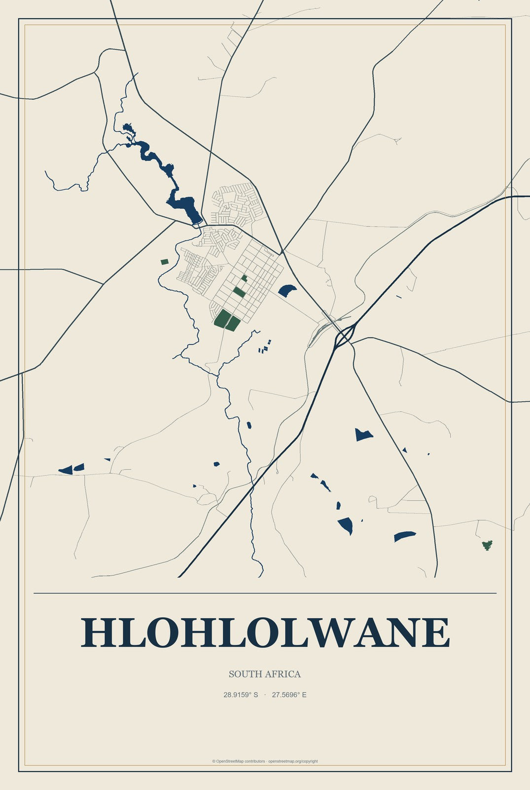 Hlohlolwane, South Africa City Map Aluminum Sign in Coastal Cutout style