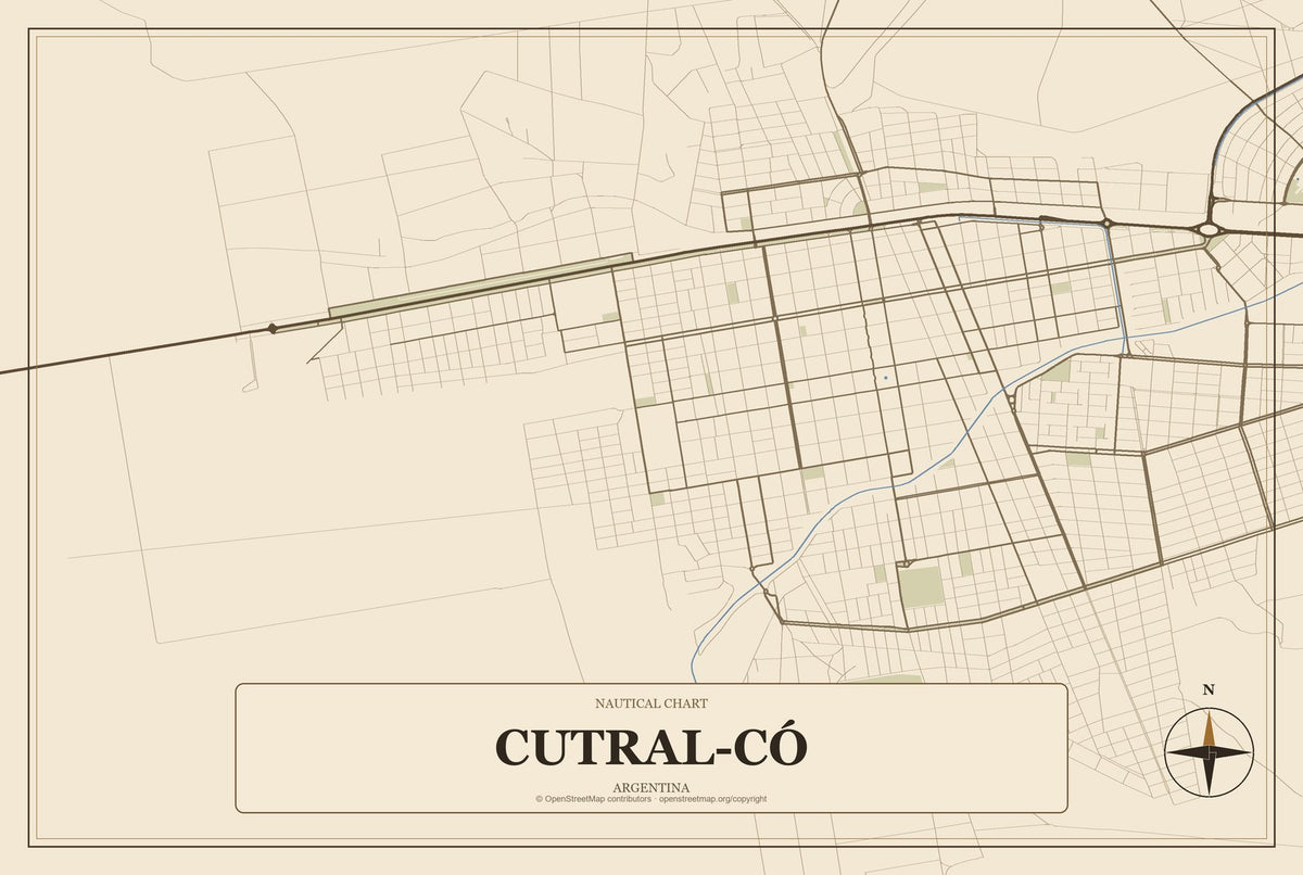 Cutral-Có, Argentina City Map Aluminum Sign in Heritage Nautical style