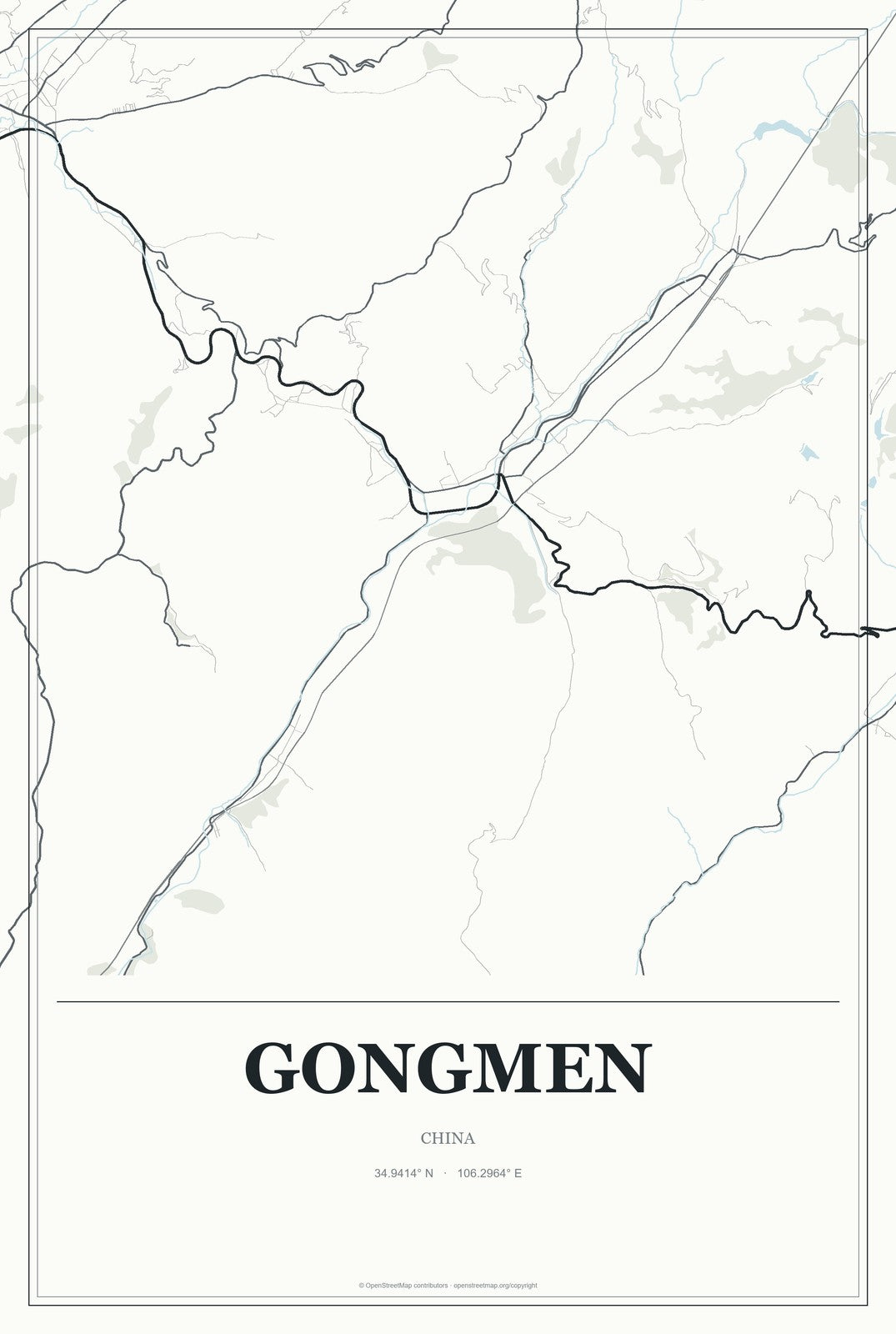 Gongmen, China City Map Aluminum Sign in Gallery Air style
