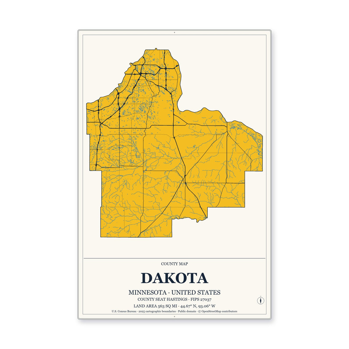 Dakota County, Minnesota Map Aluminum Sign in Citrine Modern style