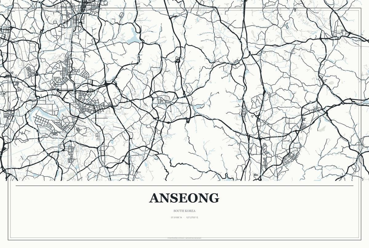 Anseong, South Korea City Map Aluminum Sign in Gallery Air style