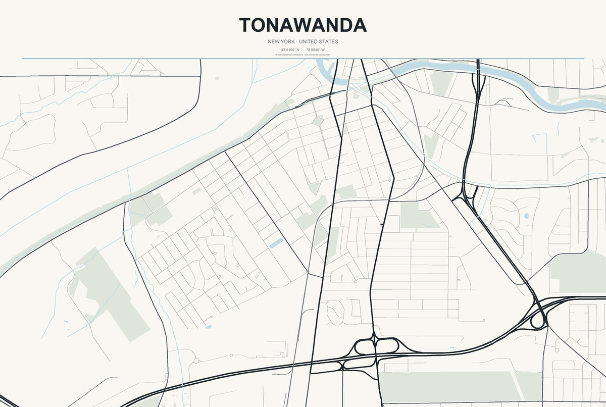 Tonawanda, New York City Map Aluminum Sign in Headline Atlas style