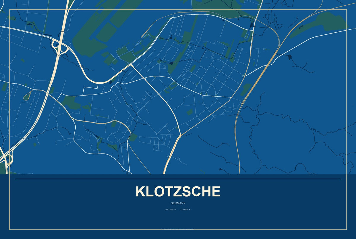 Klotzsche, Germany City Map Aluminum Sign in Harbor Cobalt style