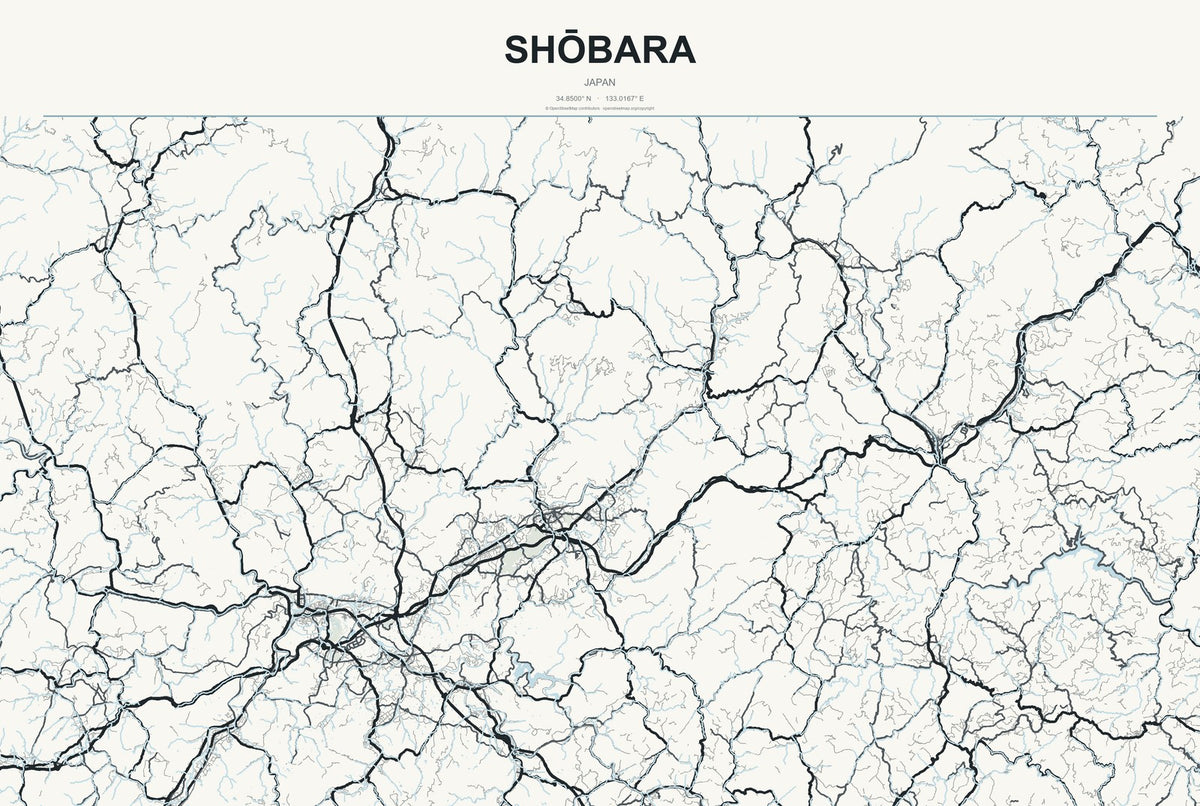 Shōbara, Japan City Map Aluminum Sign in Headline Atlas style