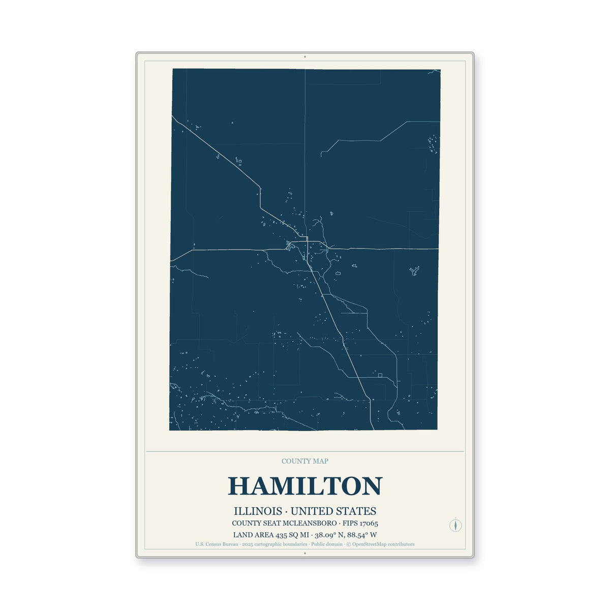 Hamilton County, Illinois Map Aluminum Sign in Coastal Cutout style