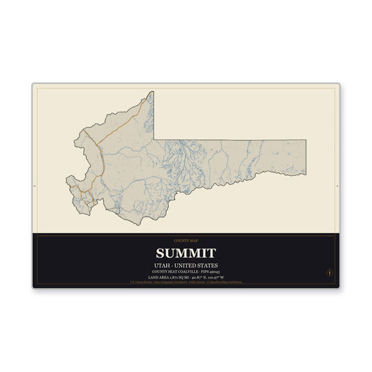 Summit County, Utah Map Aluminum Sign in Museum Plaque style