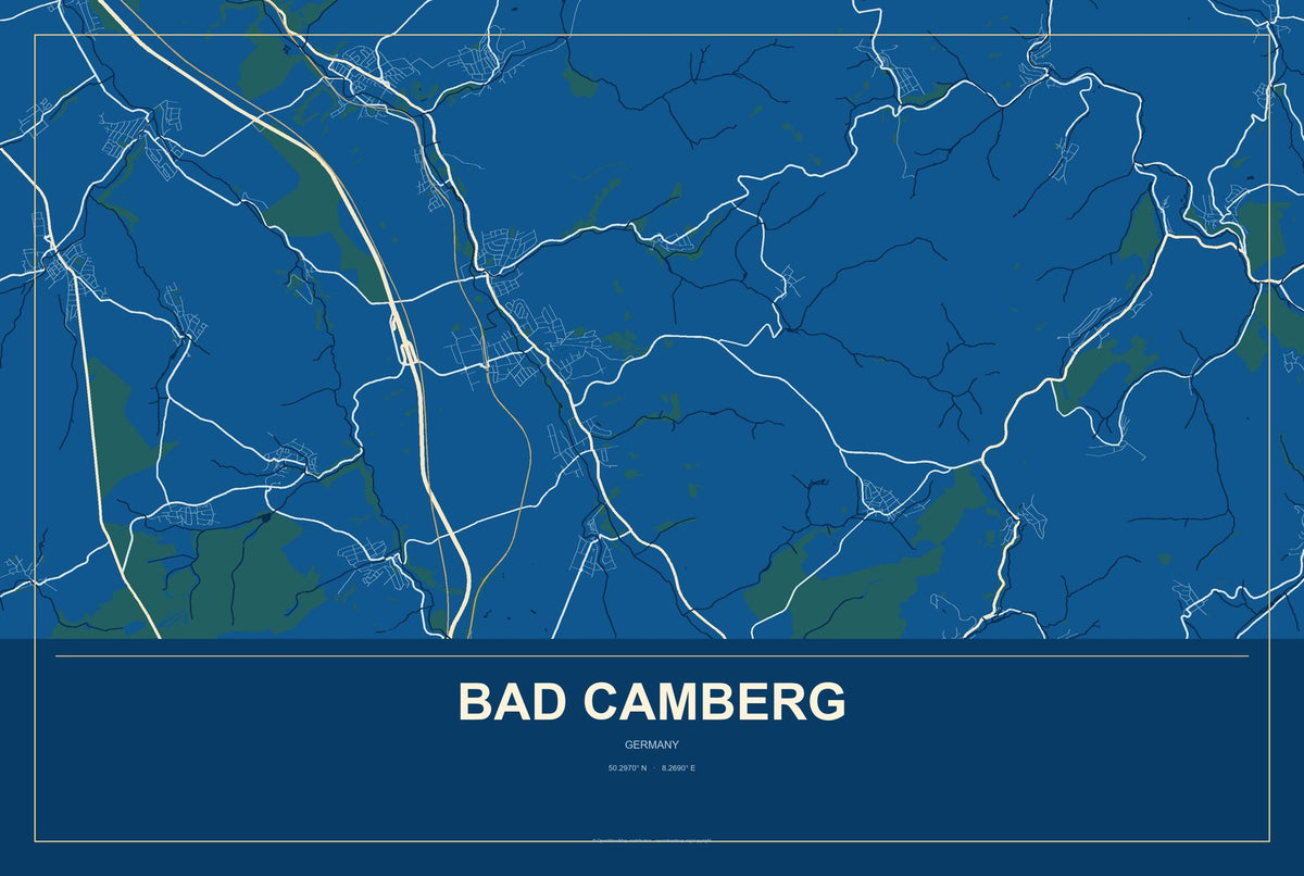 Bad Camberg, Germany City Map Aluminum Sign in Harbor Cobalt style