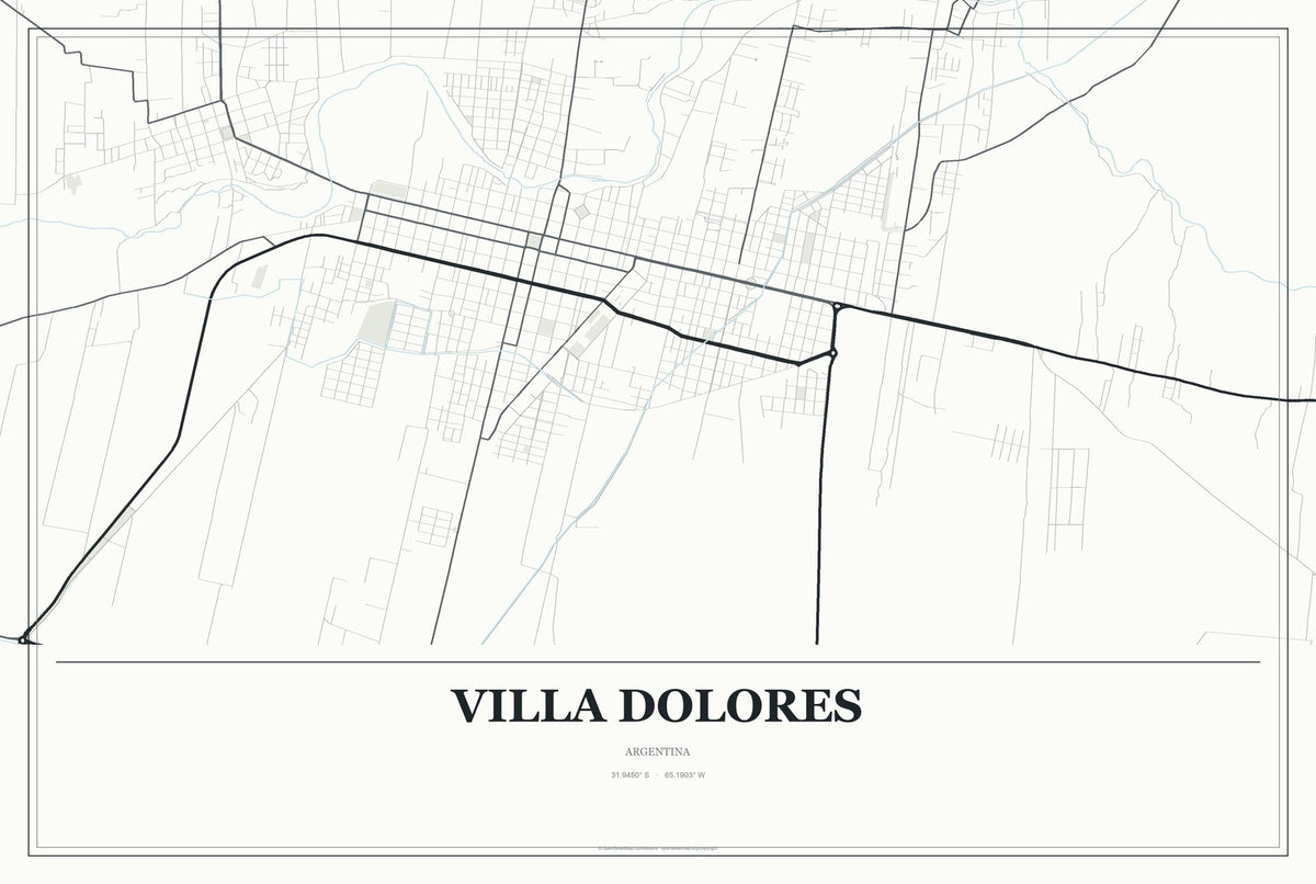 Villa Dolores, Argentina City Map Aluminum Sign in Gallery Air style