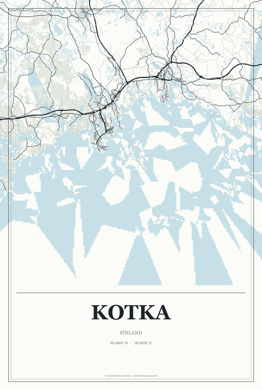 Kotka, Finland City Map Aluminum Sign in Gallery Air style