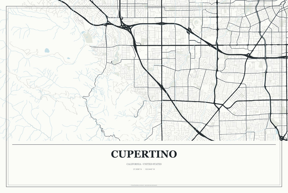 Cupertino, California City Map Aluminum Sign in Gallery Air style