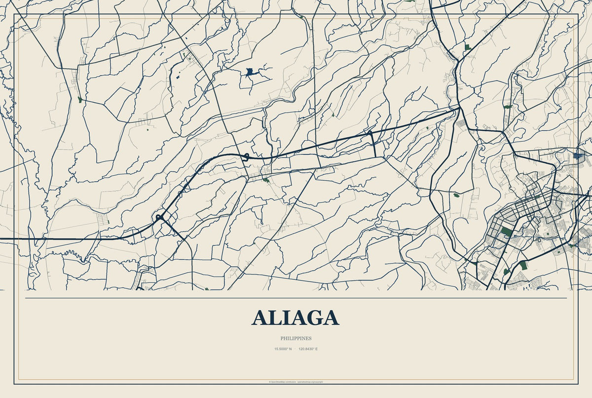 Aliaga, Philippines City Map Aluminum Sign in Coastal Cutout style