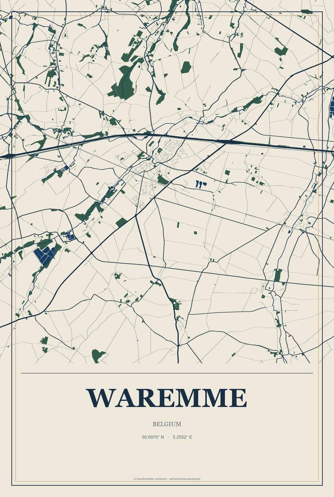 Waremme, Belgium City Map Aluminum Sign in Coastal Cutout style