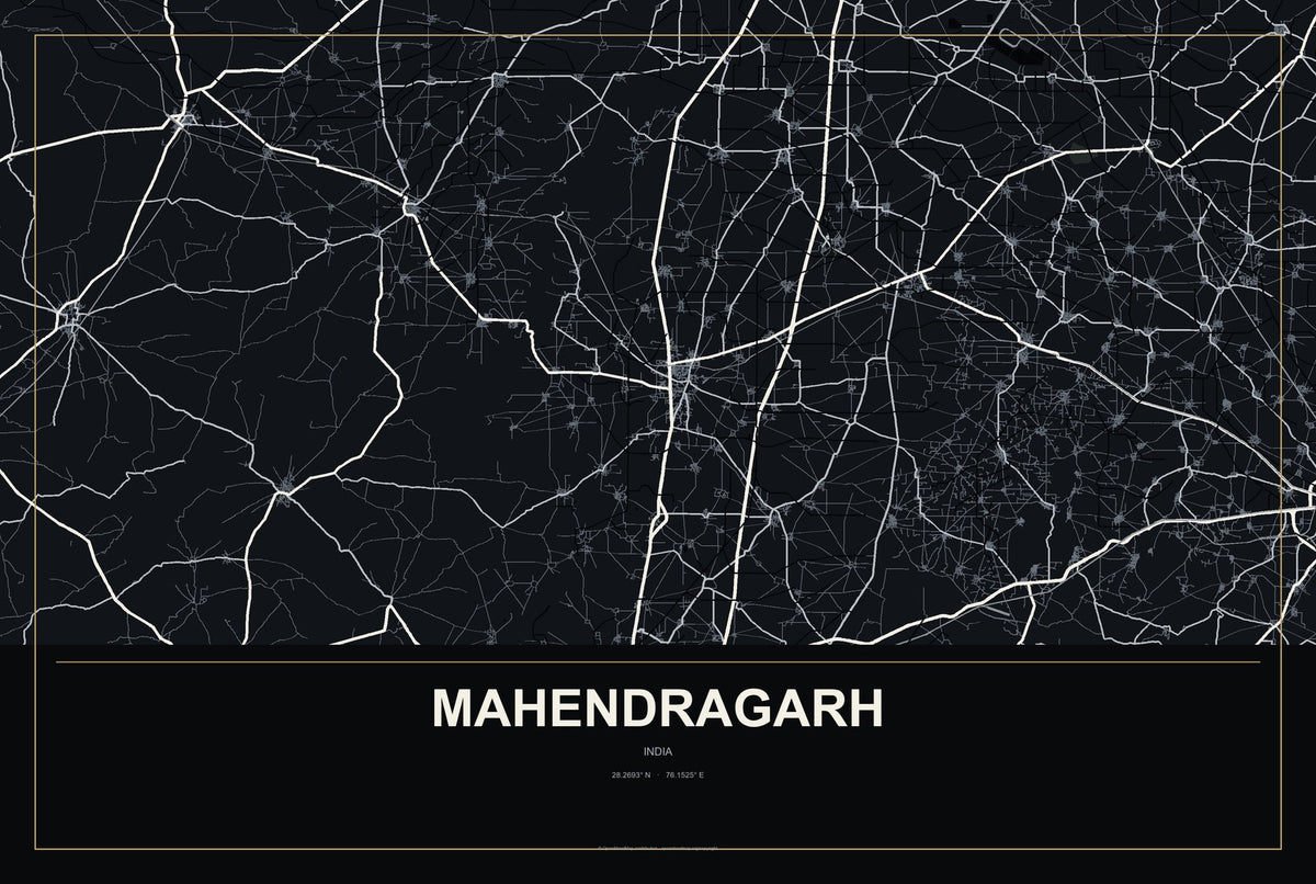 Mahendragarh, India City Map Aluminum Sign in Metropolitan Noir style