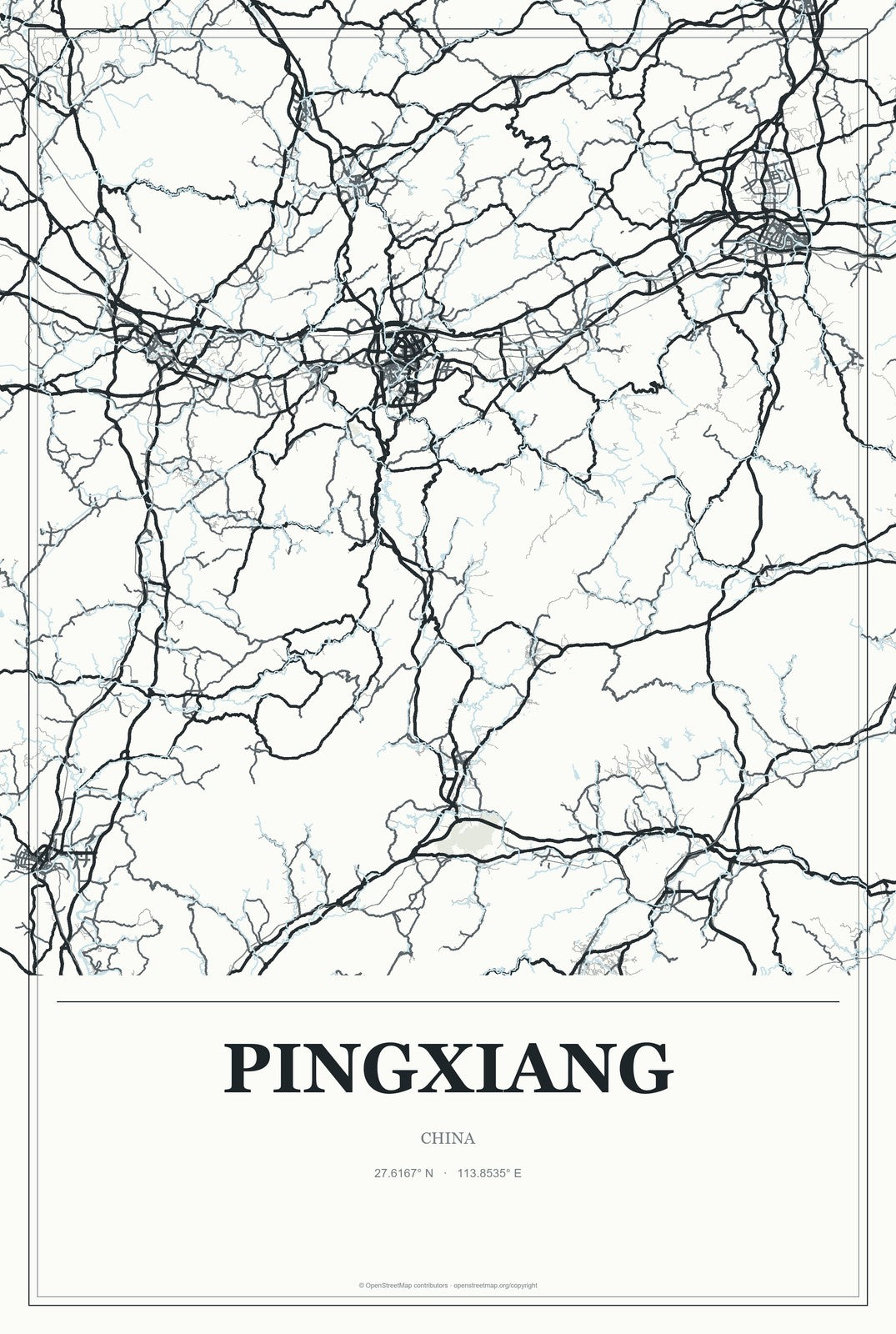 Pingxiang, Guangxi, China City Map Aluminum Sign in Gallery Air style