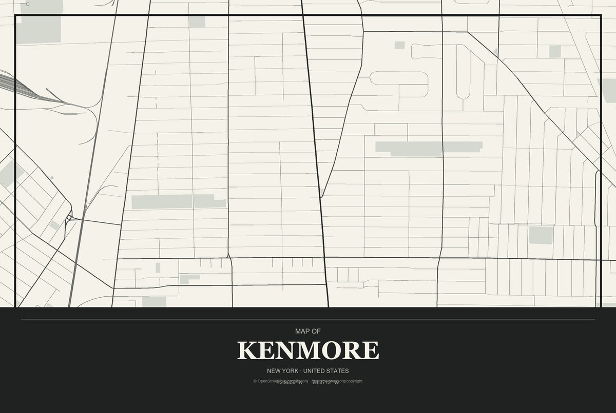 Kenmore, New York City Map Aluminum Sign in Museum Plaque style