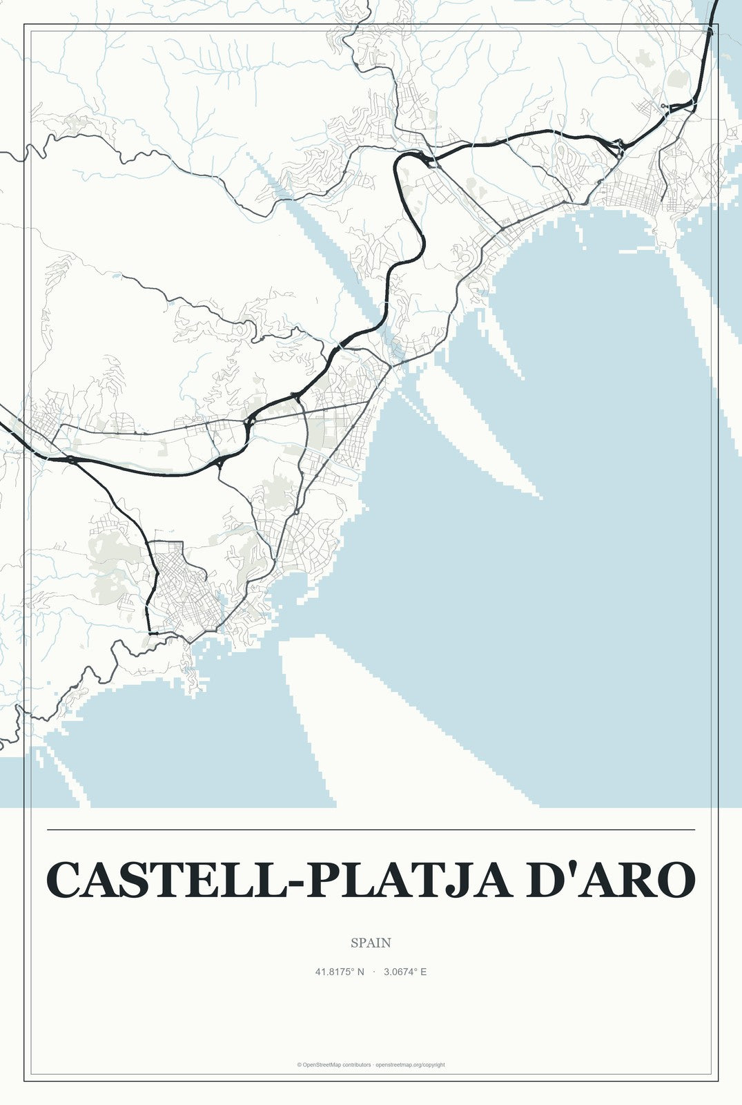 Castell-Platja d'Aro, Spain City Map Aluminum Sign in Gallery Air style