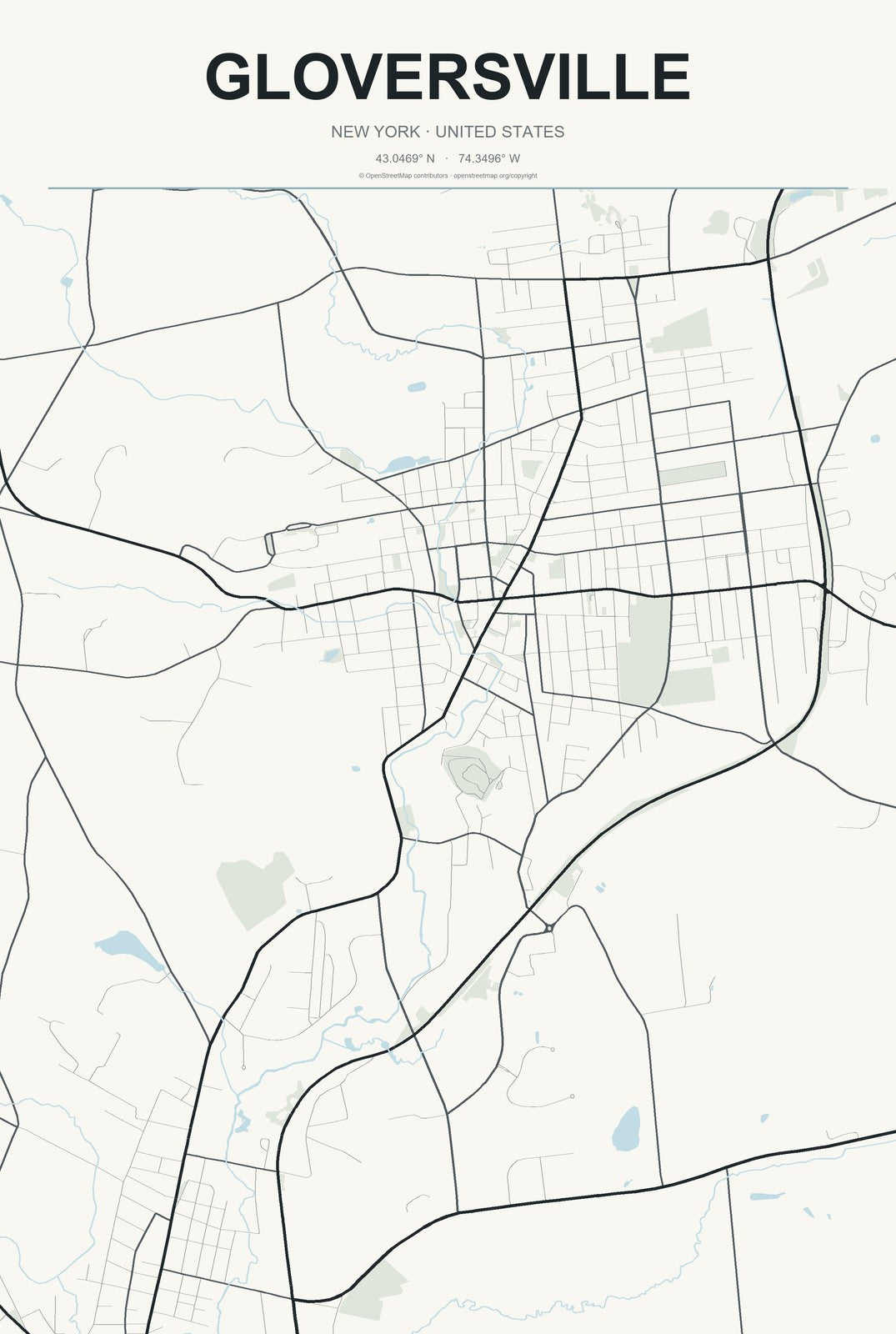 Gloversville, New York City Map Aluminum Sign in Headline Atlas style