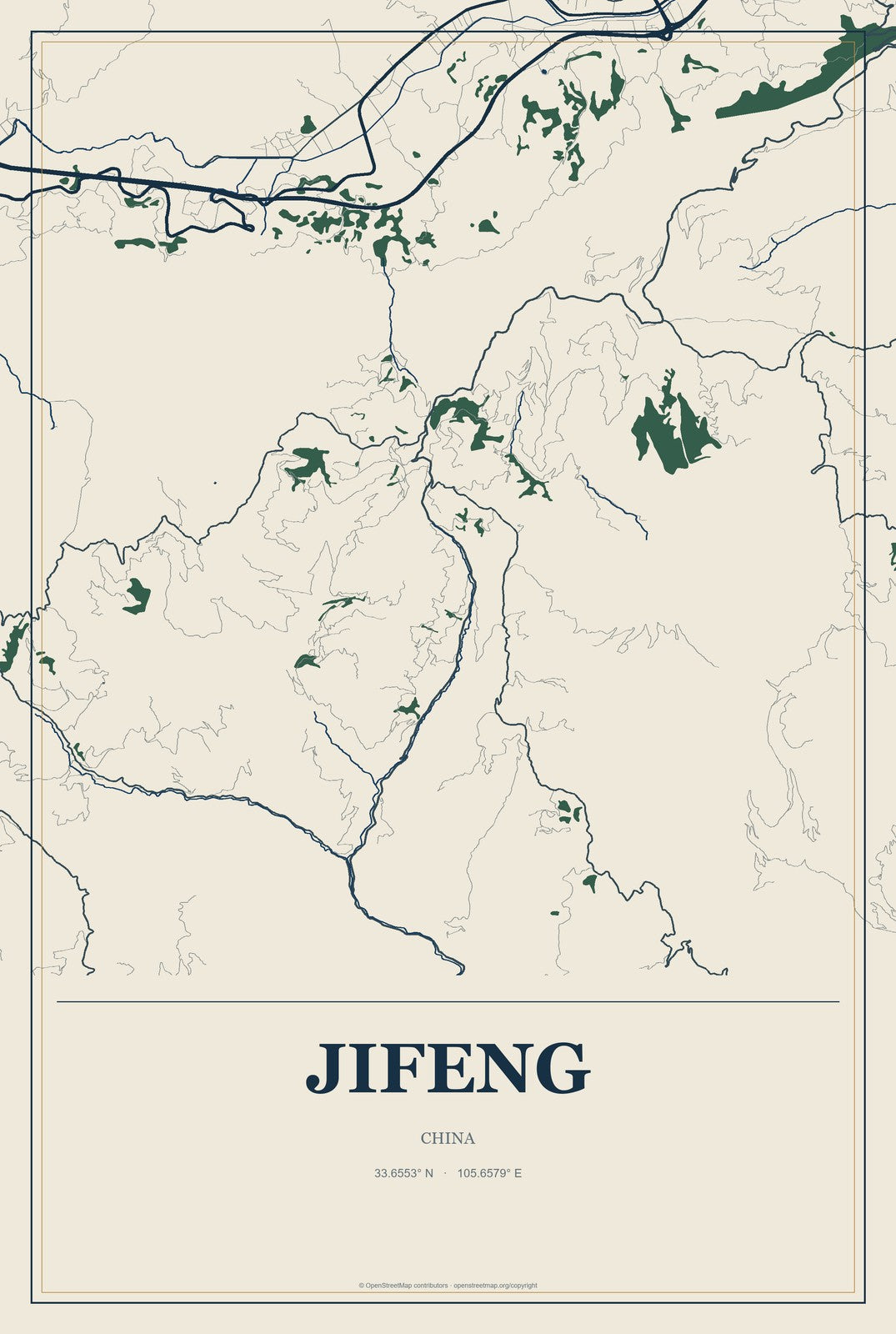 Jifeng, China City Map Aluminum Sign in Coastal Cutout style