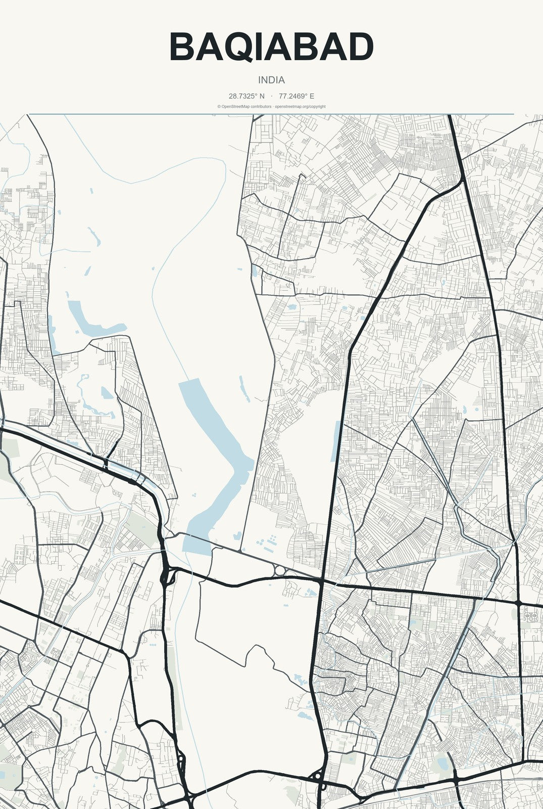 Baqiabad, India City Map Aluminum Sign in Headline Atlas style