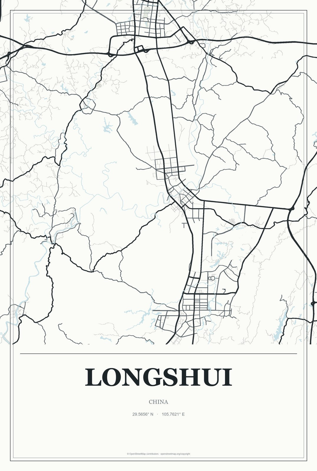 Longshui, China City Map Aluminum Sign in Gallery Air style