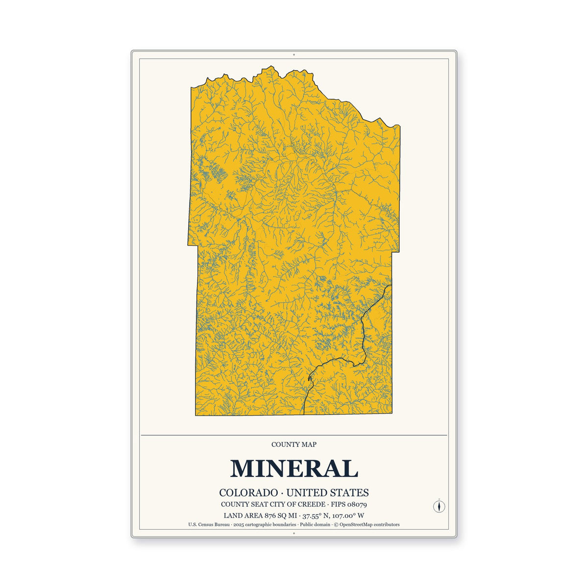 Mineral County, Colorado Map Aluminum Sign in Citrine Modern style