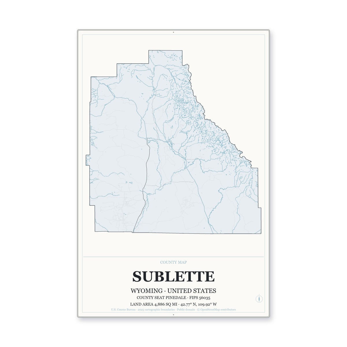 Sublette County, Wyoming Map Aluminum Sign in Gallery Air style