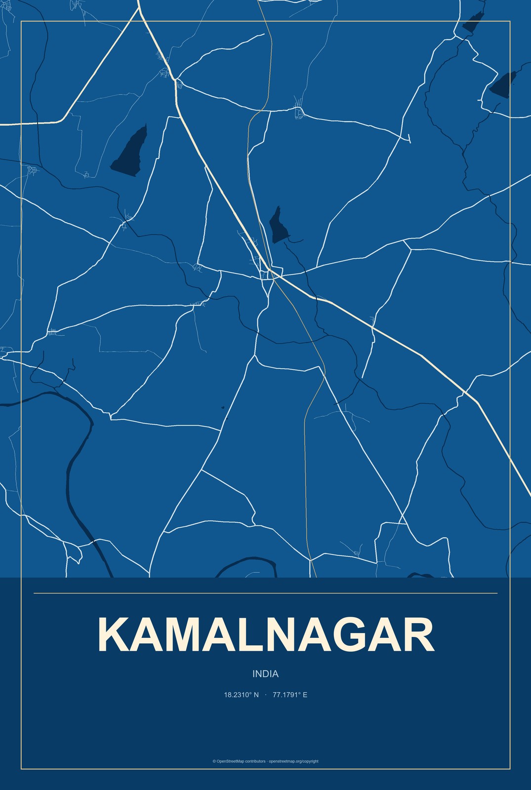 Kamalnagar, India City Map Aluminum Sign in Harbor Cobalt style