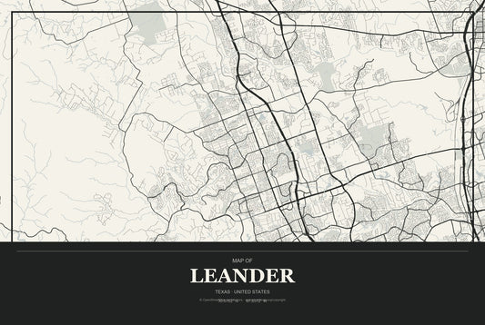 Leander, Texas City Map Aluminum Sign in Museum Plaque style