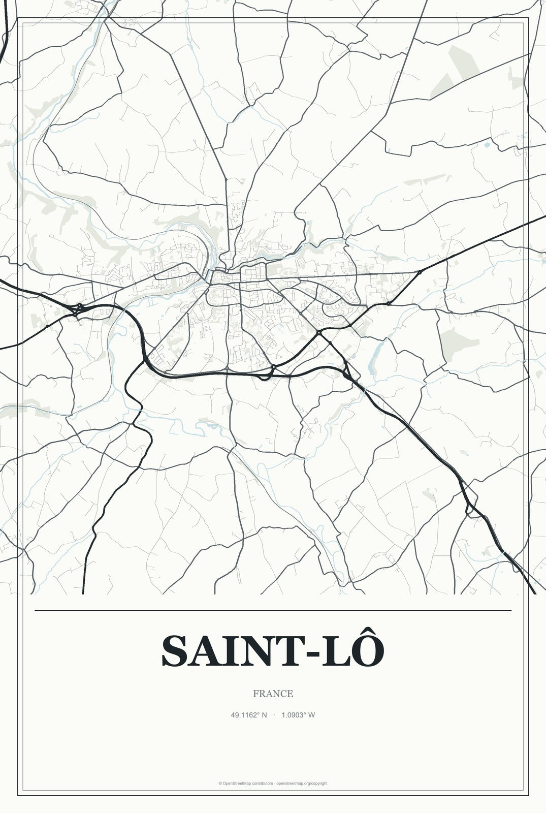 Saint-Lô, France City Map Aluminum Sign in Gallery Air style