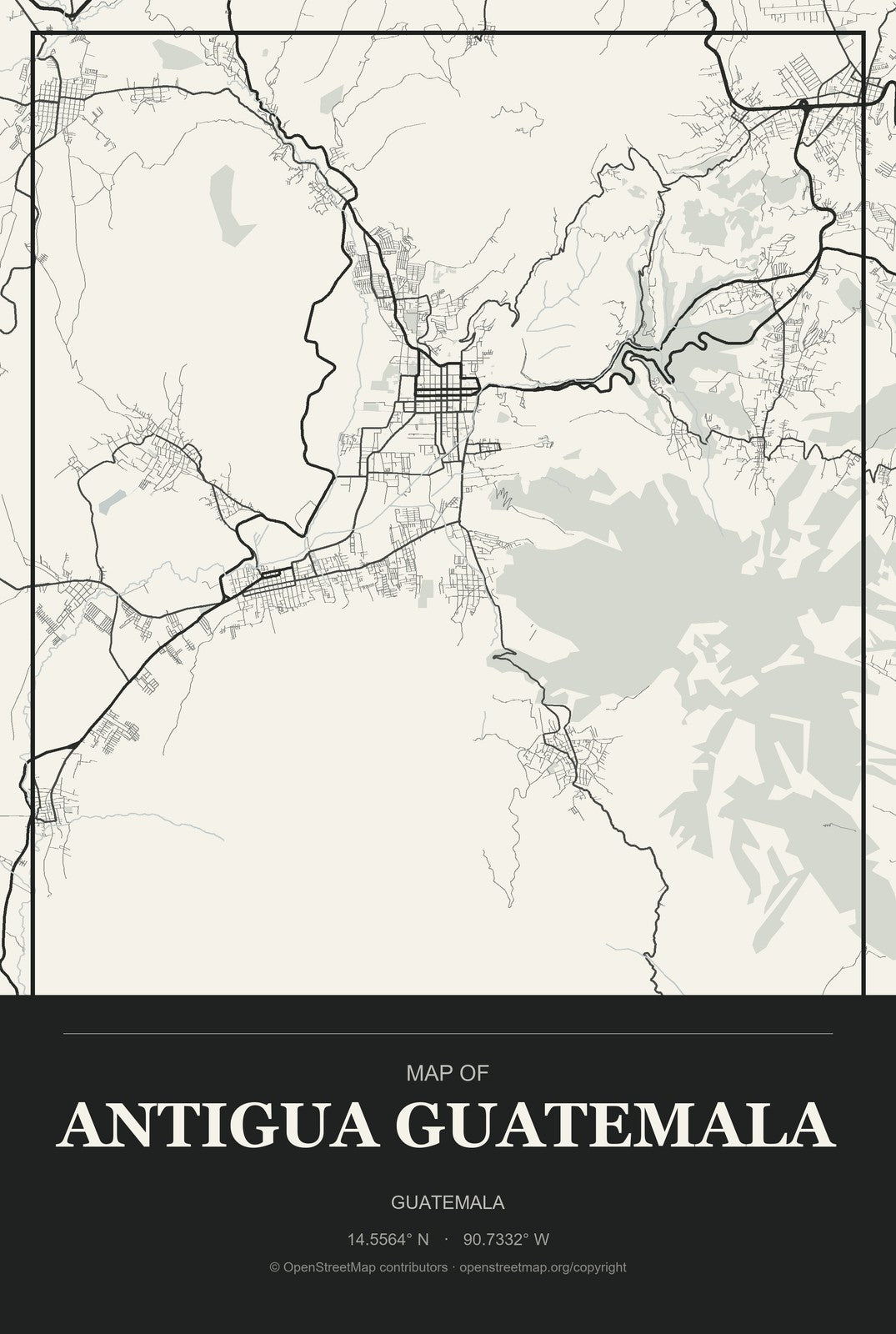 Antigua Guatemala, Guatemala City Map Aluminum Sign in Museum Plaque style