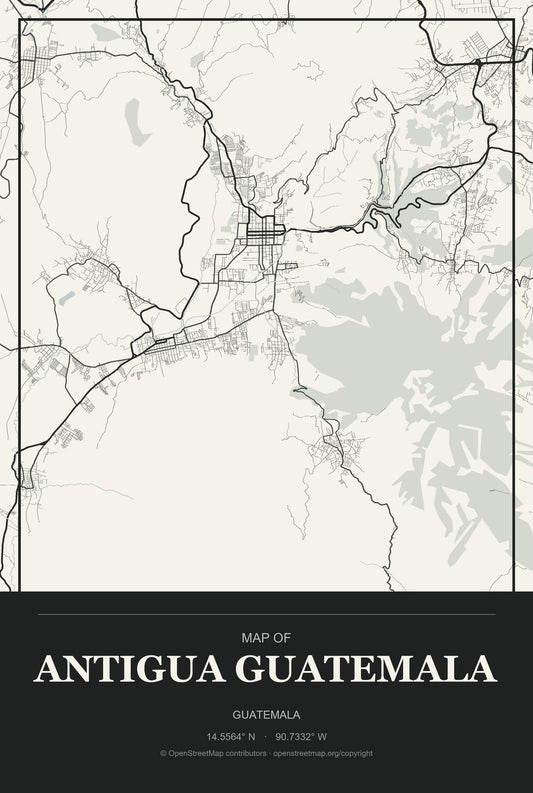 Antigua Guatemala, Guatemala City Map Aluminum Sign in Museum Plaque style