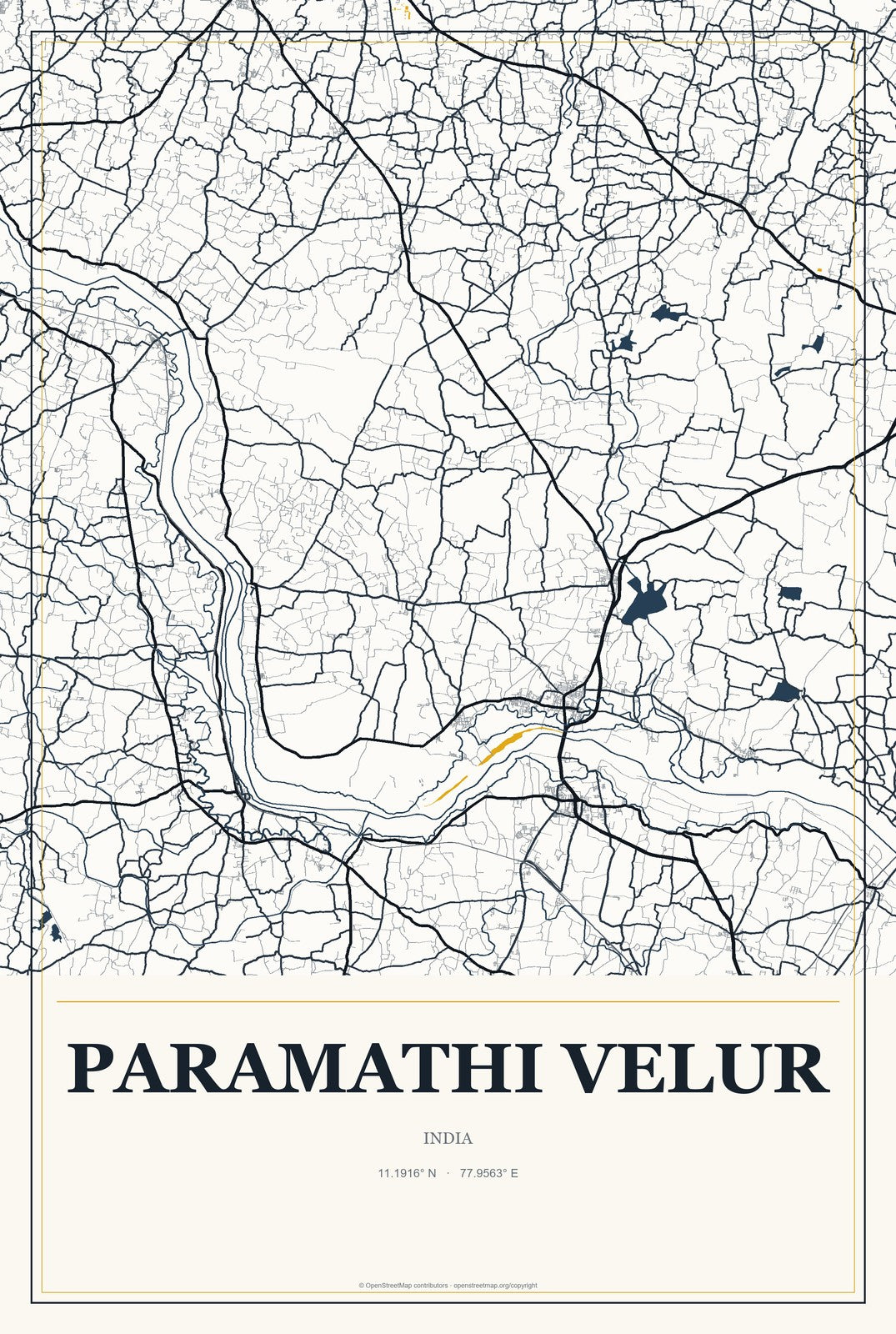 Paramathi Velur, India City Map Aluminum Sign in Citrine Modern style