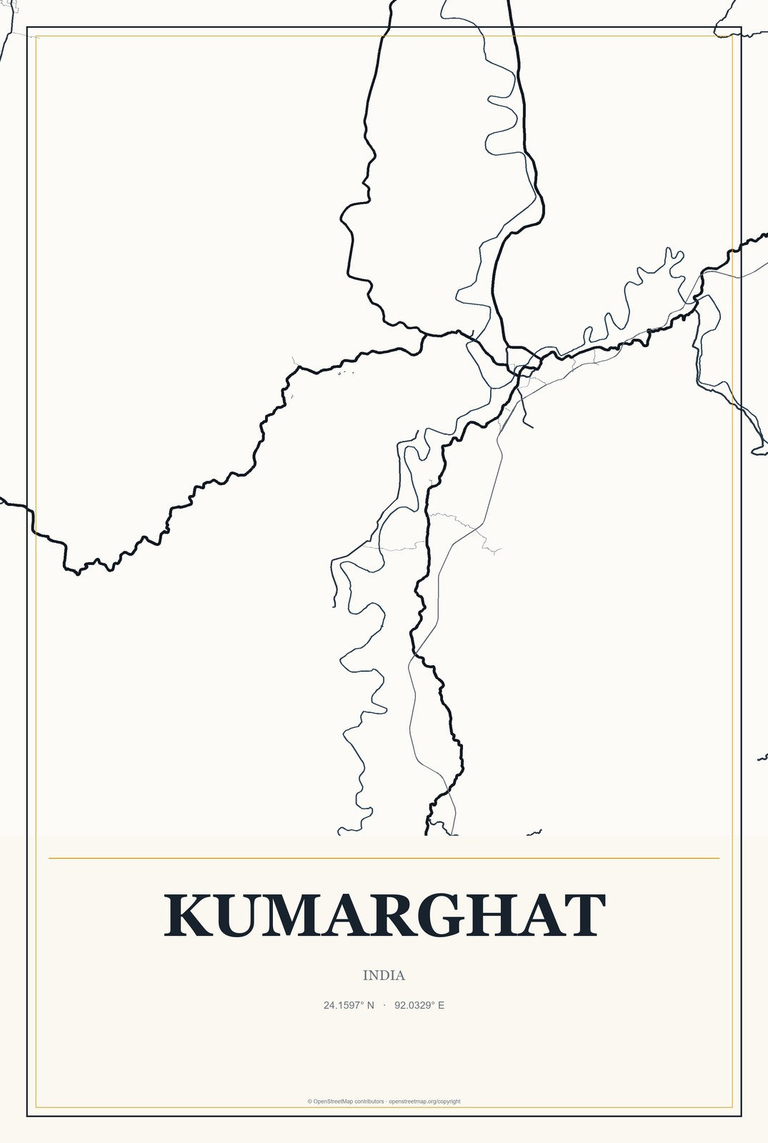 Kumarghat, India City Map Aluminum Sign in Citrine Modern style