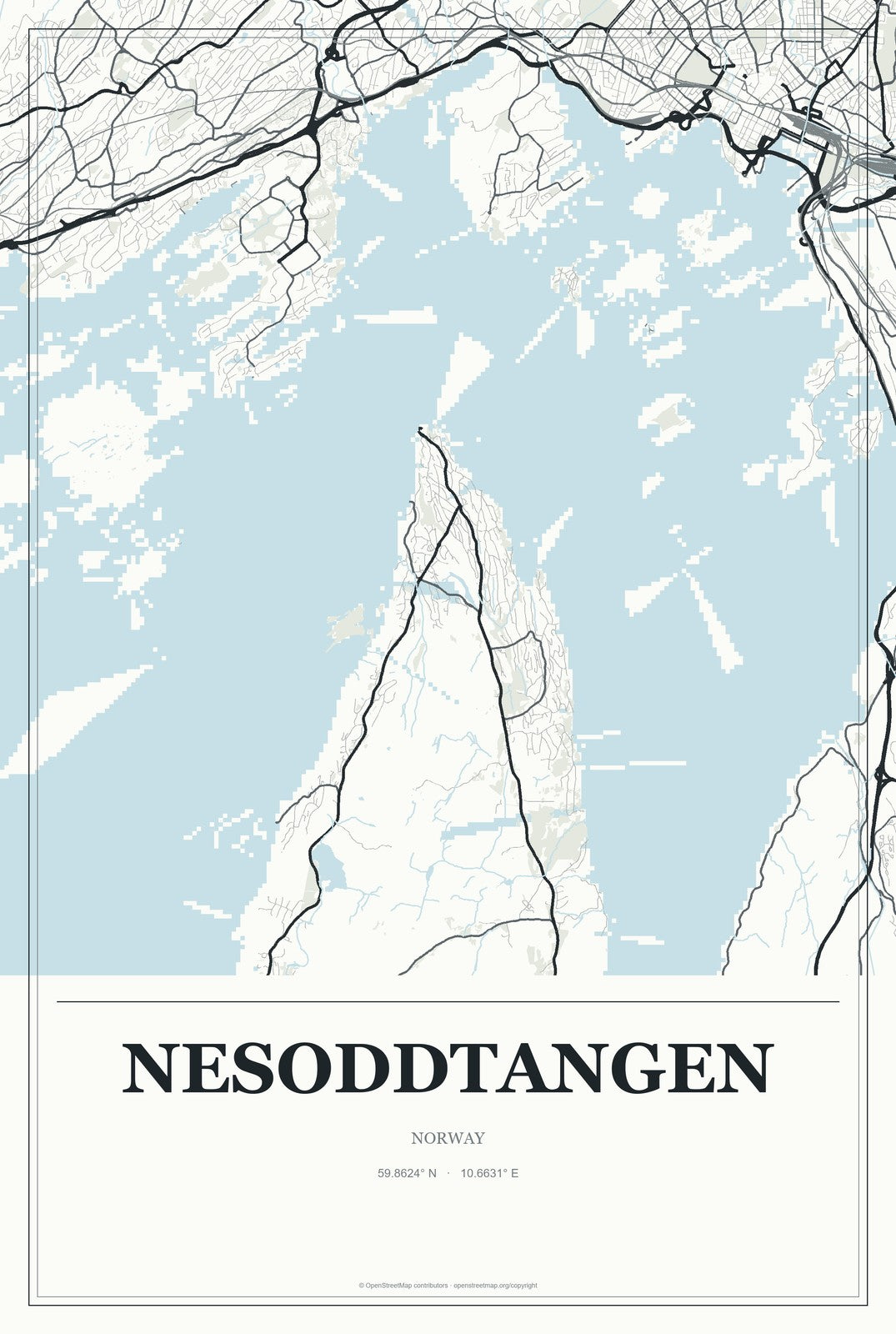 Nesoddtangen, Norway City Map Aluminum Sign in Gallery Air style