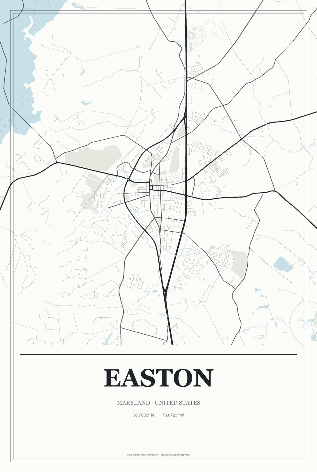 Easton, Maryland City Map Aluminum Sign in Gallery Air style