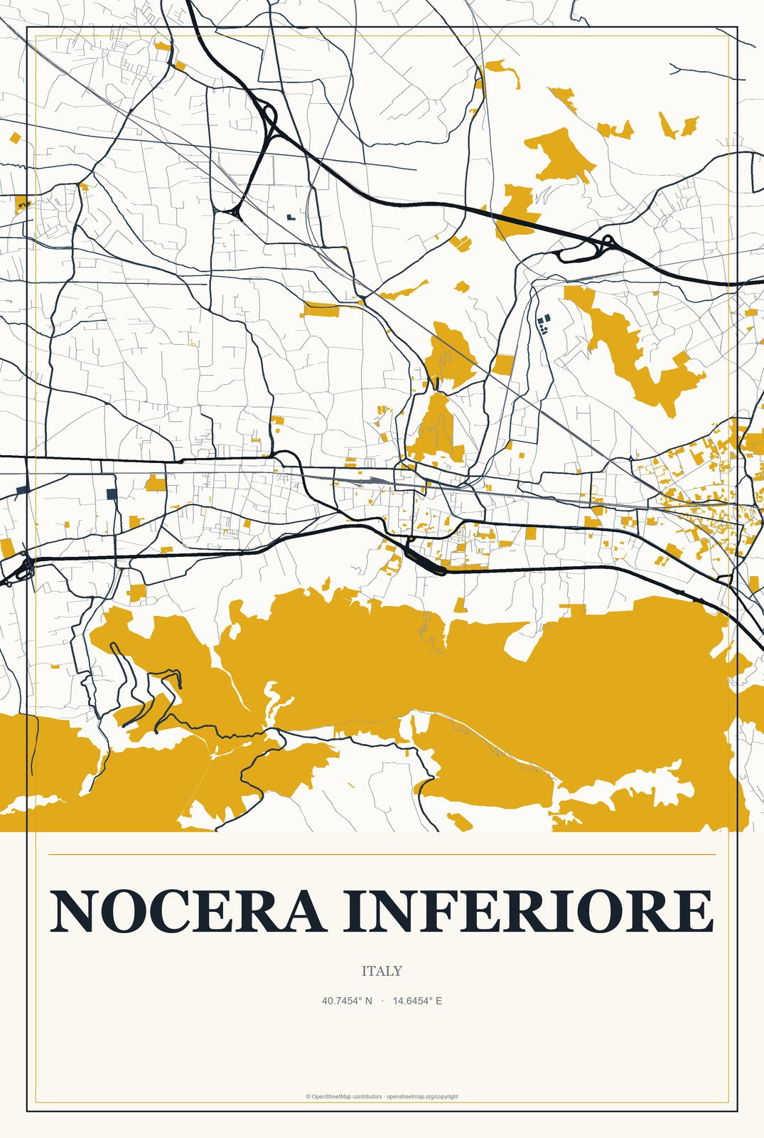Nocera Inferiore, Italy City Map Aluminum Sign in Citrine Modern style