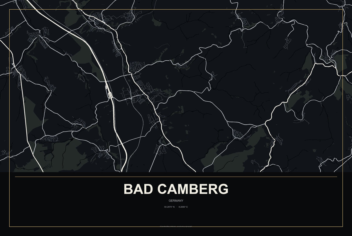 Bad Camberg, Germany City Map Aluminum Sign in Metropolitan Noir style
