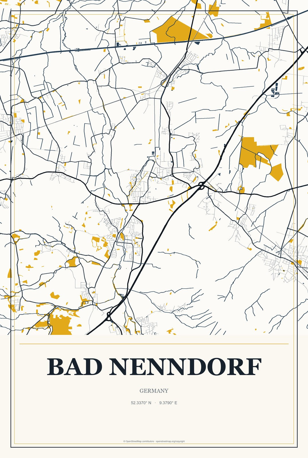 Bad Nenndorf, Germany City Map Aluminum Sign in Citrine Modern style