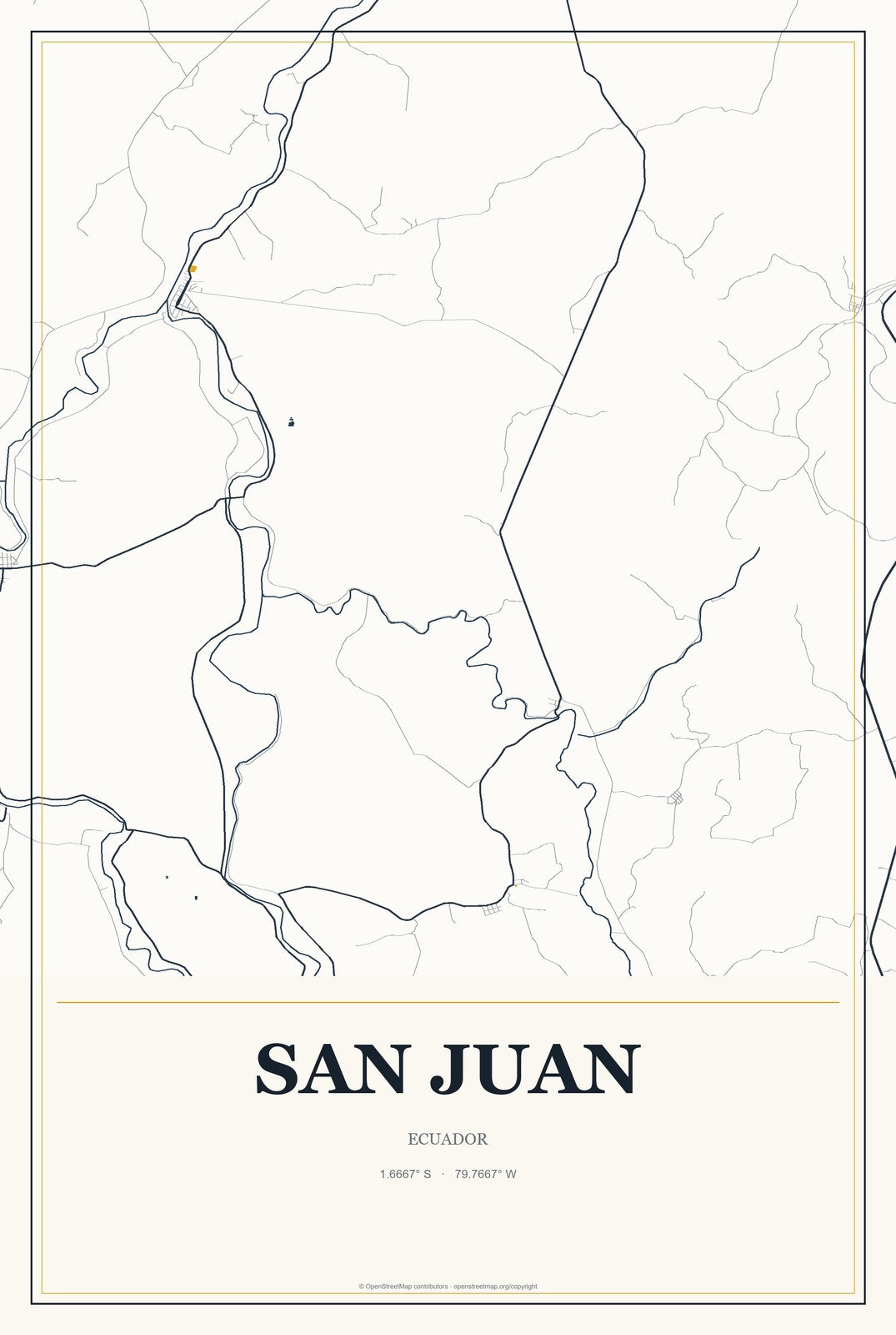 San Juan, Ecuador City Map Aluminum Sign in Citrine Modern style