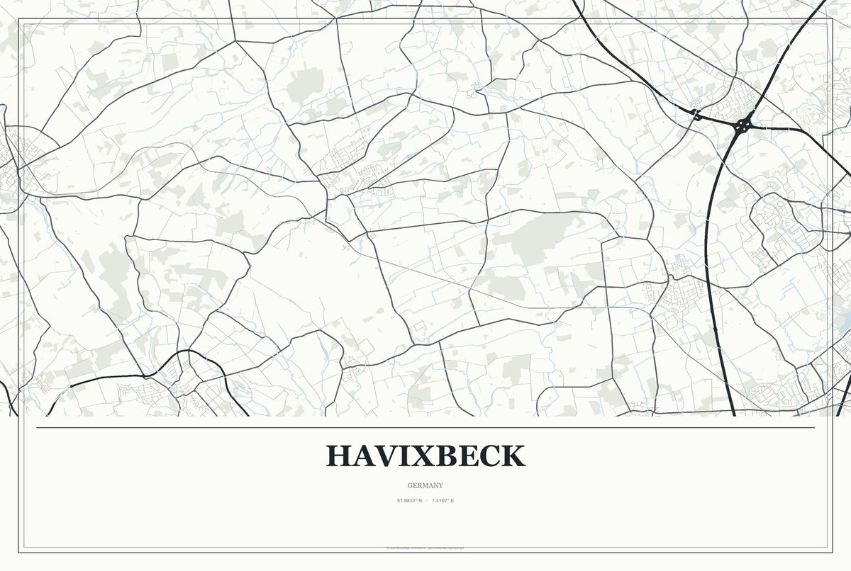 Havixbeck, Germany City Map Aluminum Sign in Gallery Air style