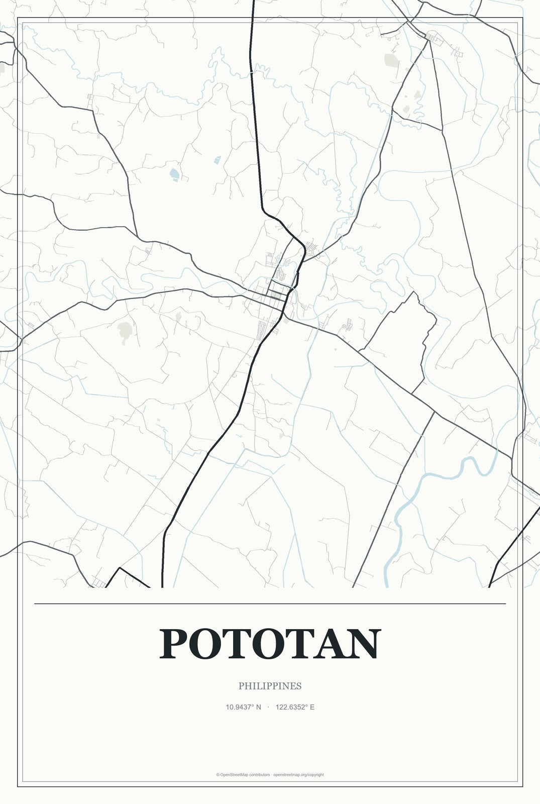 Pototan, Philippines City Map Aluminum Sign in Gallery Air style