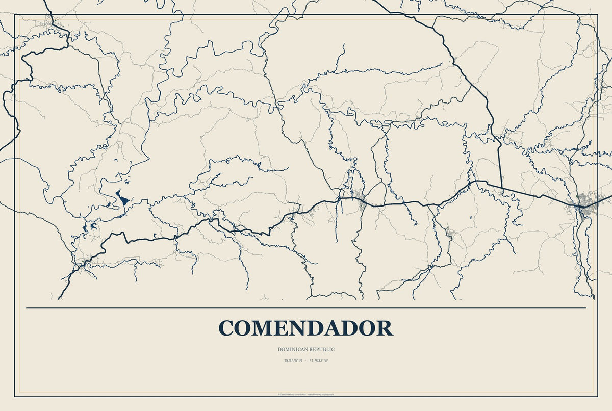 Comendador, Dominican Republic City Map Aluminum Sign in Coastal Cutout style