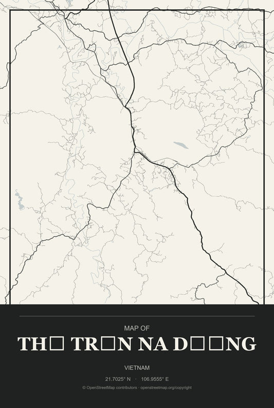 Thị Trấn Na Dương, Vietnam City Map Aluminum Sign in Museum Plaque style