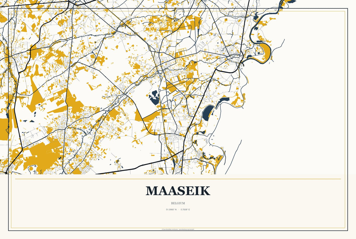 Maaseik, Belgium City Map Aluminum Sign in Citrine Modern style