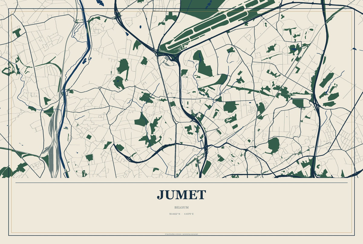 Jumet, Belgium City Map Aluminum Sign in Coastal Cutout style