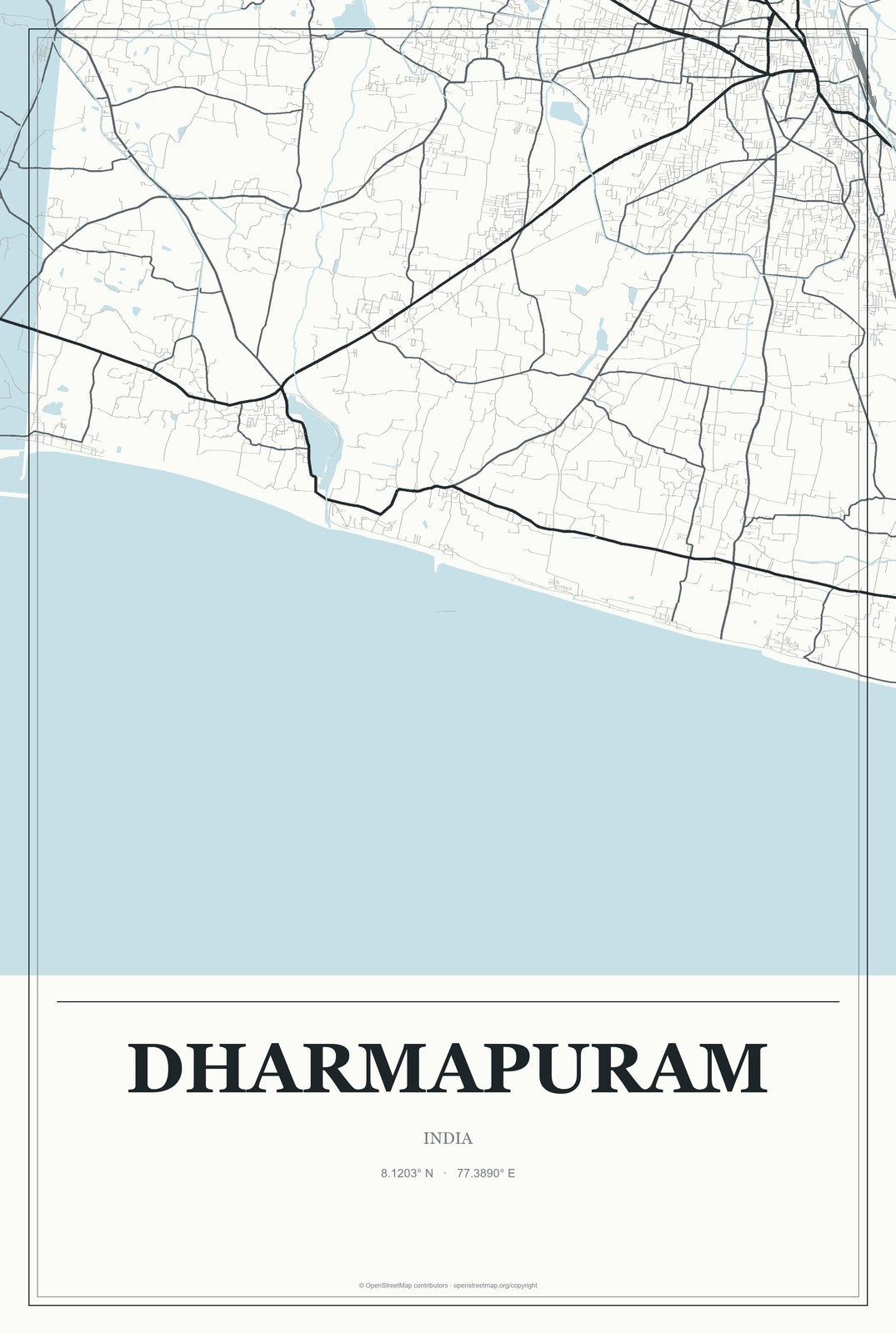 Dharmapuram, India City Map Aluminum Sign in Gallery Air style
